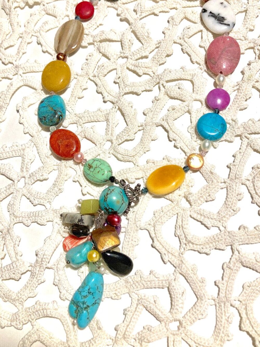 Multi Semi-Precious Stones Necklace with Drop